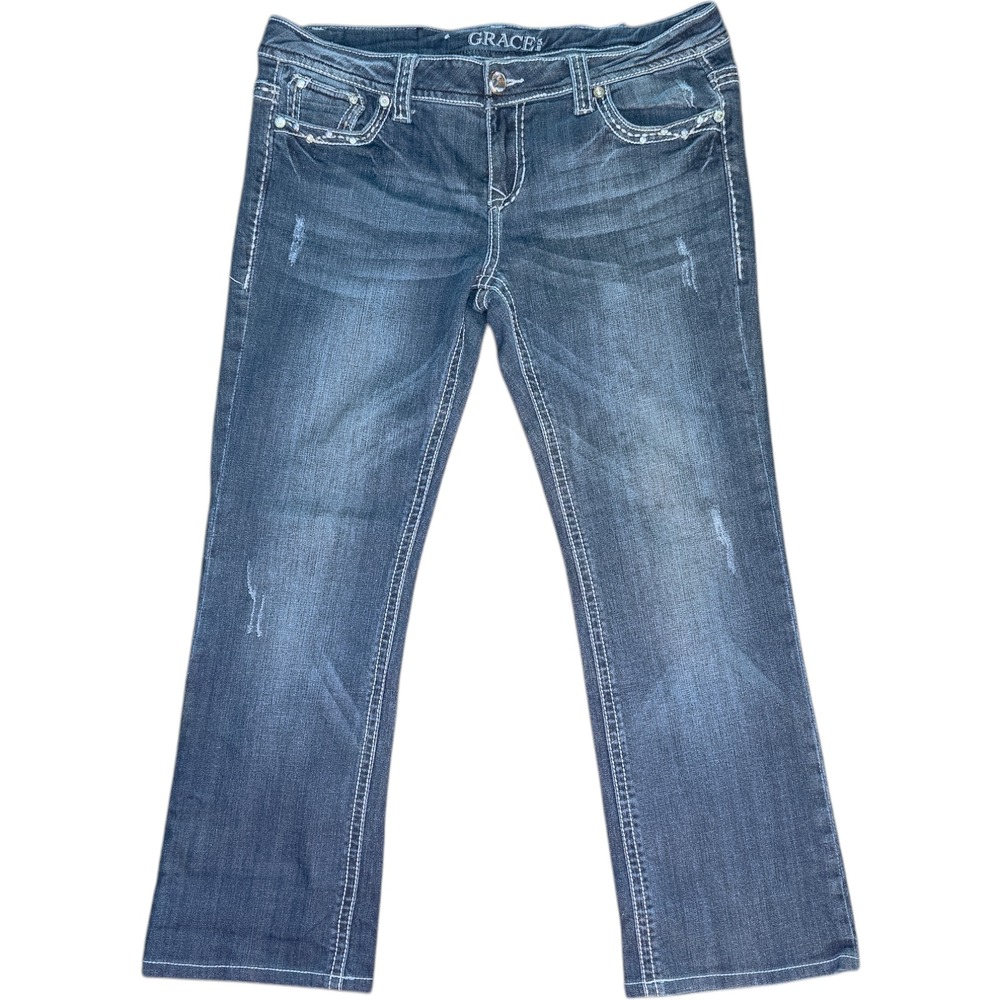 GRACE in LA Women's Size 30 Easy Fit Bootcut Cross Embellished Jeans 27" Inseam - Picture 2 of 16